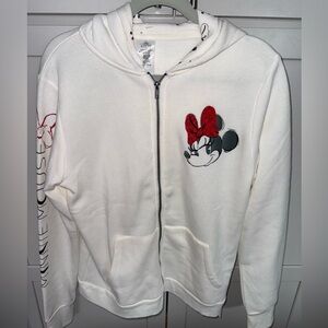 Disney Parks Minnie Mouse Zip Hoodie White Cozy NWOT Japan LG EU L Theme Park LG